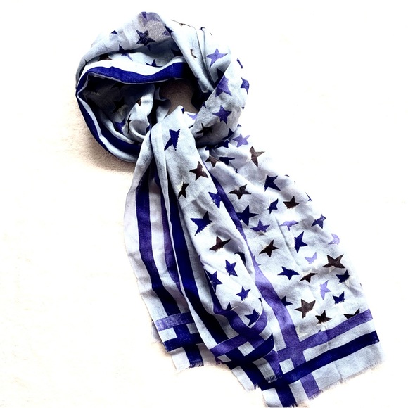 LARGE SCARF Stars and Stripes Cotton Weave, purple and gray - Picture 1 of 2
